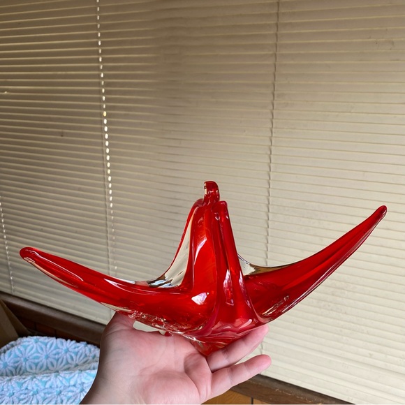 Vintage Art Glass orange / red chalet style glass decor MCM - Picture 2 of 9